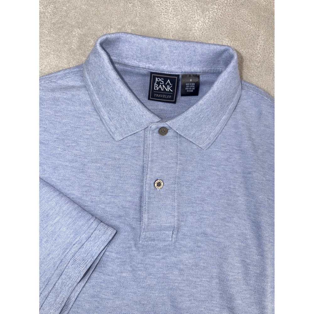 Jos A Bank Traveler Mens Medium Light Blue Cotton Short Sleeve Polo Shirt